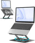 Adjustable Laptop Stand for Desk - Portable Laptop Riser with Rotating Base, Foldable Aluminum Computer Stand, Ergonomic Laptop Holder for MacBook Pro/Air Dell HP Lenovo Notebook up to 15.6", Black
