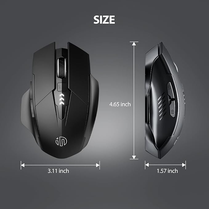 INPHIC Multi-Device Bluetooth Mouse, Upgraded Visible Battery, 2400 DPI, Silent Ergonomic Computer Wireless Mouse for Laptop, Mac, PC etc.