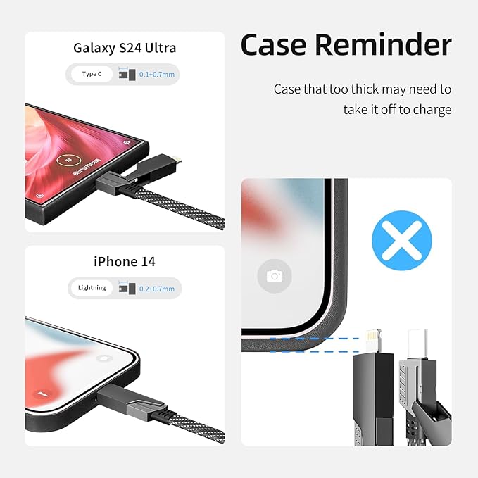 4 in 1 Charging Cable Fast Charging 65W, USB C Cable 4-in-1 USB Multi Charging Cable with E-Mark Chip, Multiple iPhone Charger Cord for iPhone 16/15/14/13 Series/Pad/Android/Tablets and More(4FT)
