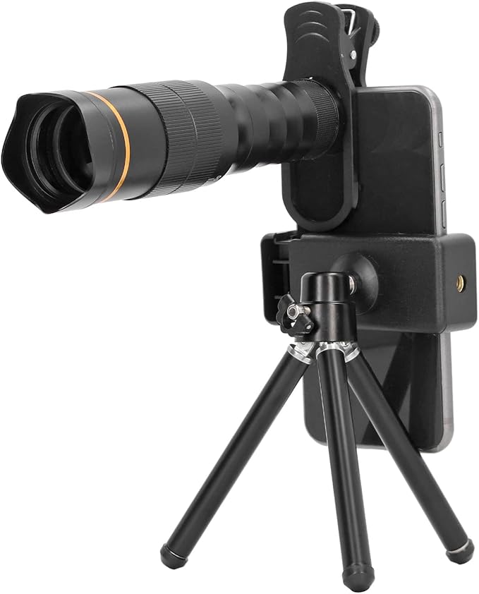 Portable 32X Phone Camera Lens HD Zoom Lens Clip On, Double Adjustment Eyepiece System, Large Aperture Objective Lens, Multiple Use Modes, Widely Applicable for Photo Video