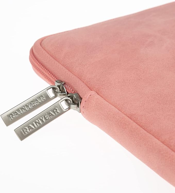 RAINYEAR 15.6 Inch Laptop Sleeve Protective Case PU Suede Leather Zipper Padded Cover Water Resistant Carrying Bag Compatible with 15.6" Notebook Computer Chromebook(Coral)
