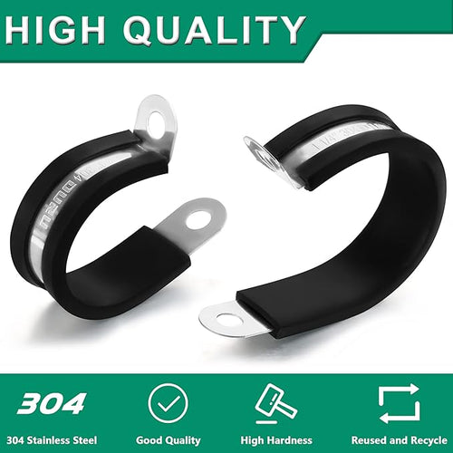 100PCS Cable Clamps 1/4 Inch 304 Stainless Steel Cable Clamps Rubber Coated Cushioned Insulated Cable Clamp,Automotive Wire Clamps,Pipe Clamps,Metal Clamp for Tube,Wire Cord Installation(6mm)