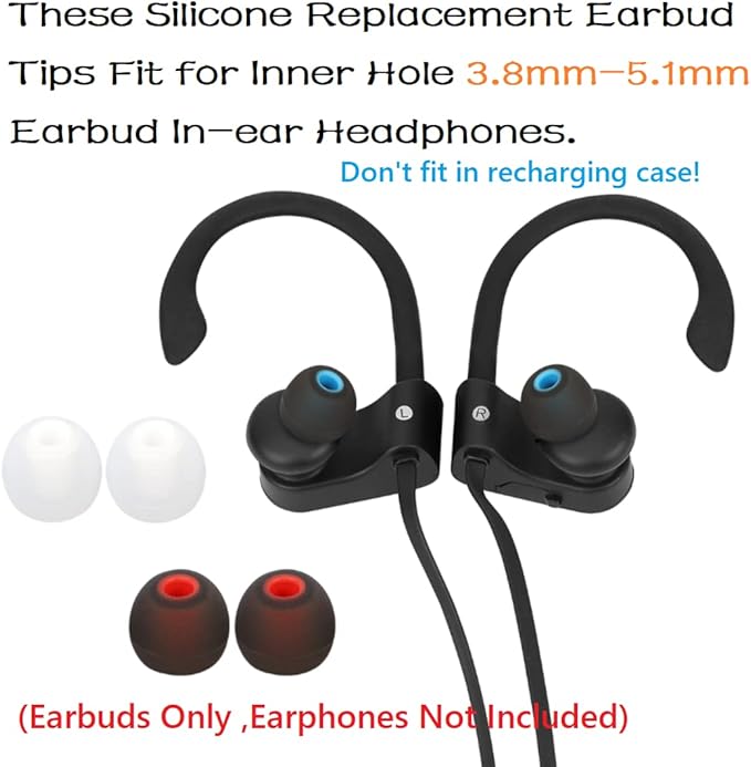 Earbuds Replacement Tips Silicone Earbud Tips Ear Gels Fit for Inner Hole from 3.8mm - 5.1mm Earphones 9 Pairs S/M/L