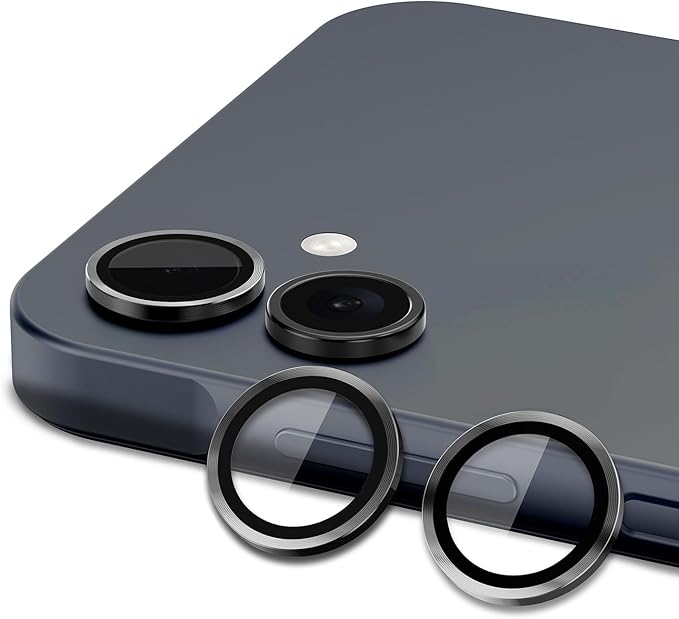 for Samsung Galaxy A06 Camera Lens Protector, Individual Metal Ring Tempered Glass Lens Cover, [Strong Adsorption] Scratch Resistant Ultra-Thin HD Clear Lens Cover, 1 Set-Black