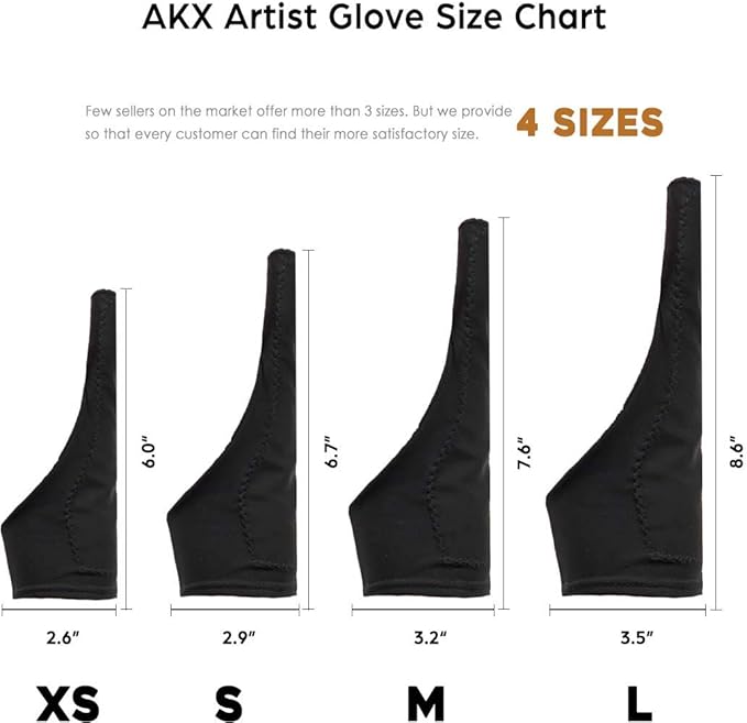AKX Artist Drawing Glove Medium - 2 Pack Palm Rejection for iPad - Smudge Guard, 1 Finger, Fingerless, Good for Left and Right Hand, Black | AK-010