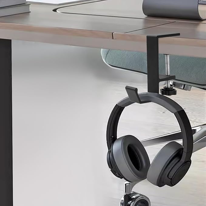 Jeffdad Metal Headphone Hook, Headphone Hanger with Single Hooks, Universal Aluminum Alloy Gaming Headphone Stand Under Desk, Non-Slip Adjustable Desk Headphone Hanger Hook