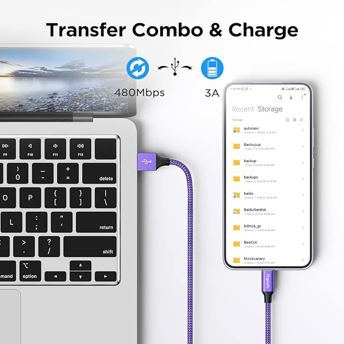 etguuds 6.6ft USB A to USB C Cable 3A Fast Charging, 2-Pack USB A to USB Type C Charger Cord for iPhone 16 15 Pro/Pro Max/Plus, for Samsung Galaxy S24 S23 S22 S21 S20 S10 A55 Flip Note, Moto, Purple