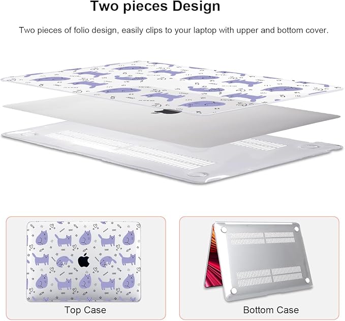 Compatible with 2021 2020 2019 2018 MacBook Air 13 inch Case M1 A2337 A2179 A1932 Touch ID, Crystal Clear Pattern Plastic Hard Shell Case for MacBook Air 13 inch M1 2021, Cute Cat & Fish