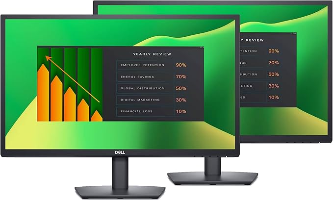 Dell 24" FHD VA (1920x1080) 60Hz Flicker Free Monitor, Anti-Glare Display, 1 x DisplayPort, 1 x VGA, VESA Mount (100x100mm), Ideal for Home & Business, Black Color (2025 Latest Model) (2 Pack)