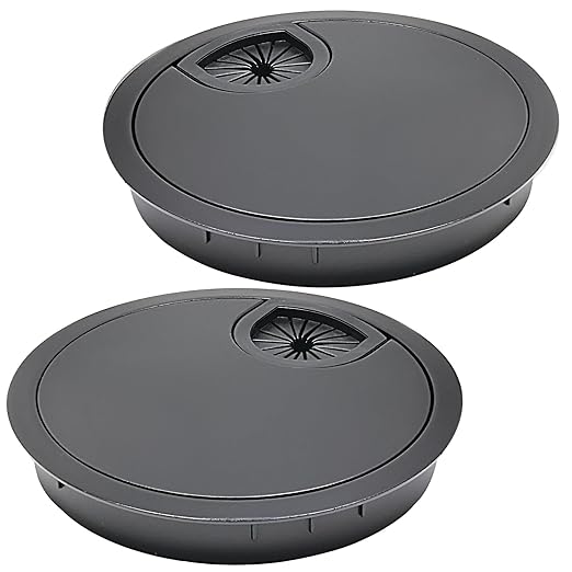 Desk Grommet 2-3/8" (60 mm), Desk Cord Hole Cover, Cable Grommet Metal Zinc Alloy Materilal, Desk Hole Grommet for Office and Home Table Cable, Detachable Cable Cord Organizer (Flat Black 2 Pcs)