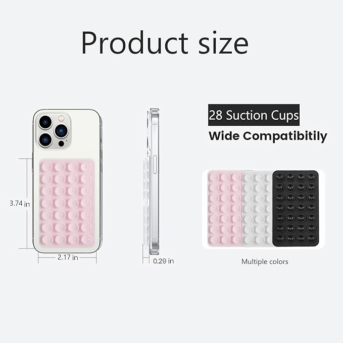 Silicone Double-Sided Suction Phone Case Detachable Mount, Car Dashboard Holder, Hands-Free Sticky Grip Phone Accessories for Selfies & Videos, - iphone & Android Compatible (3.74"x2.2", Baby Pink)