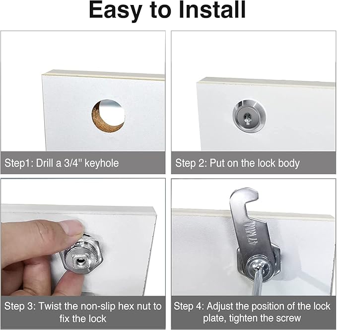 Cam Locks Keyed Alike, 1'' Cabinet Lock Fits on 3/4'' Max Door Thickness, Secure File Drawer Mailbox RV Storage Replacement Set, Zinc Alloy (1 Inch 6Pcs)