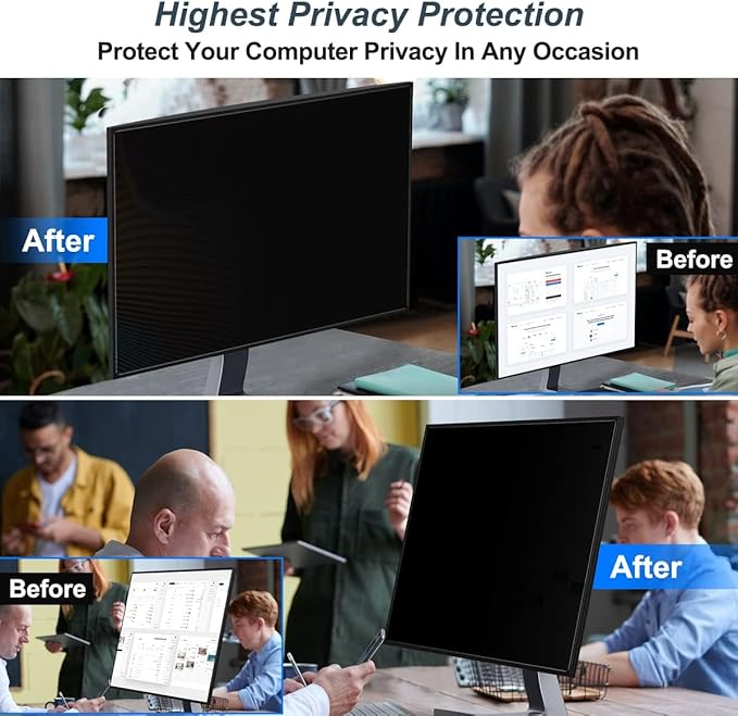 [3-Pack 24 Inch Privacy Screen for Monitor Computer Screen Privacy Filter for 16:9 Widescreen Monitor Desktop PC Anti-Glare Protector and Blue Light UV-Blocking
