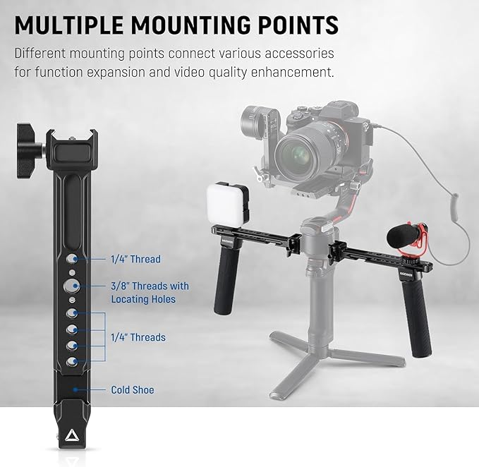 NEEWER Dual Handgrip Compatible with DJI RS4 RS4 Pro RS3 RS3 Pro RS2 RSC2 Ronin S SC Gimbal, Dual Handle Kit with 2 Mini NATO Rails, Quick Release NATO Clamps, 1/4" & 3/8" Threads, GA006