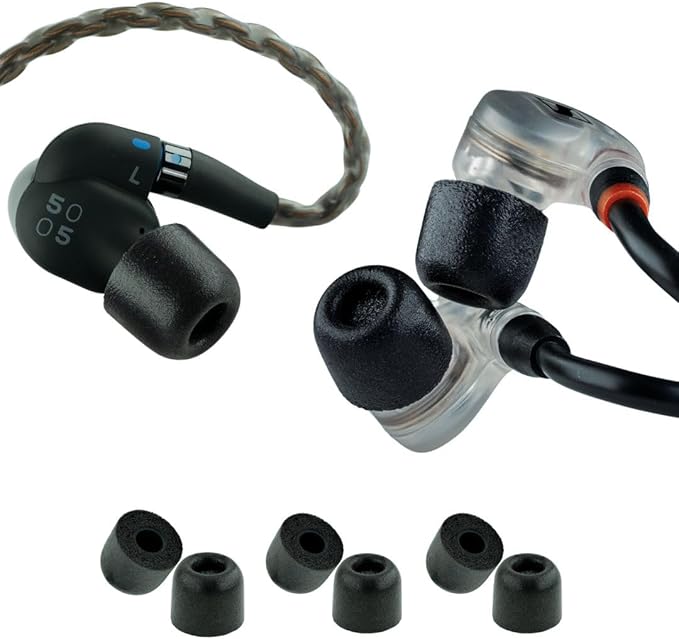 Comply 500 Core Series | Memory Foam Replacement IEM Ear Tips for KZ, Moondrop, FiiO Sennheiser & More | Superior Noise Isolation, Ultimate Comfort, Secure Fit | Round, Black, Large (3 Pairs)