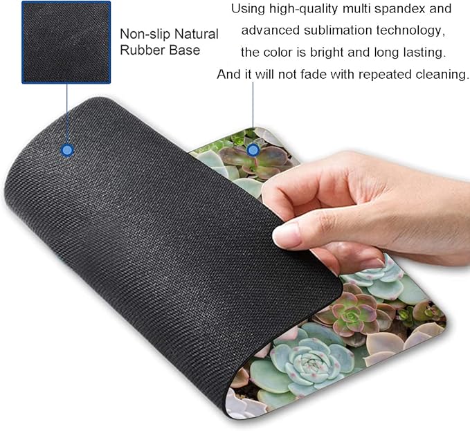 Cute Succulents Mouse Pad, Natural Plants Mousepad for Design, Anti-Slip Rubber Base Wireless Mouse Pads for Laptop