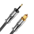 EMK 24K Gold-Plated Toslink to Mini Toslink Cable (5ft/1.5M) - Digital Optical Audio Cable with 3.5mm Mini Plug for Soundbar, Home Theater, TV - Silver SPDIF Fiber Optic Cable