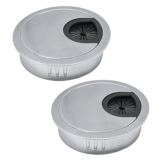 2 Pcs Desk Grommet 2" / 50 mm, Desk Cord Hole Cover, Cable Grommet Metal Zinc Alloy Materilal, Desk Hole Grommet for Home & Office Pc, Detachable Cable Cord Organizer-Matte Silver