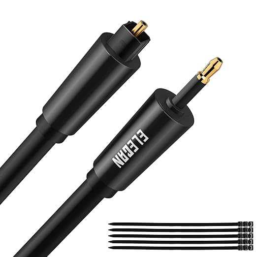Elecan Mini Toslink to Toslink Digital Optical S/PDIF Audio Cable 4 Ft, Gold Plated Soft Flexible Fiber Optic Cable,Signal Protection PVC,Surround Sound for Soundbar,Home Theater,Hi-Fi System+Ties MI