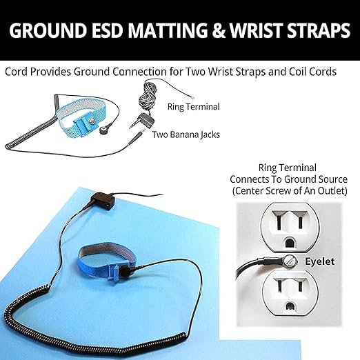 RubberStat Dual Layer ESD Compliant Workstation Rubber Table Mat Kit, Soldering, Cell Phone Repair, with Wrist Strap Set and Ground Cord - 36"x72" Royal Blue