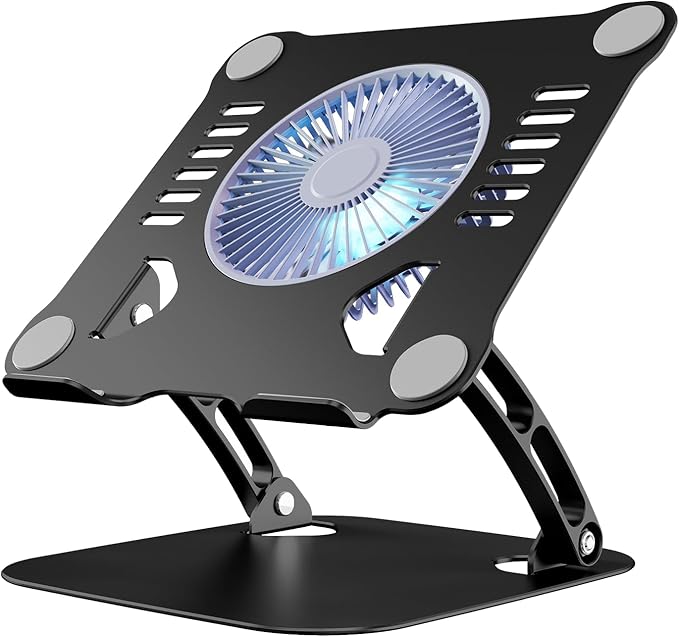 SHUWEI Laptop Cooling Stand with 3 Speed Fan, Adjustable Height Laptop Stand for Desk, Ergonimic Aluminum Laptop Cooling Pad for 10-15'' Notebook - Black