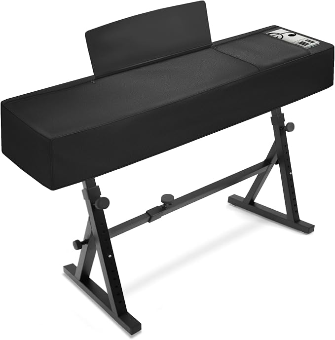 Explore Land 88 Keys Digital Piano Dust Cover with Music Stand Opening and Pockets - Waterproof Leatherette Electronic Keyboard Cover Fits for Most Piano