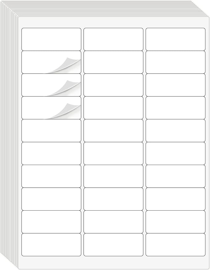 1" x 2-5/8" Address Labels 3000 Labels Sticker Paper for Laser/Ink Jet Printer mailing Labels 8.5"×11" White 30 per Sheet