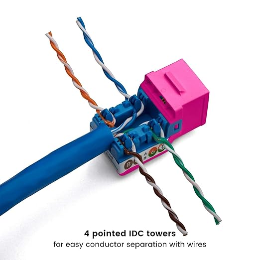 trueCABLE Cat6A Keystone Jack, Unshielded (UTP), 90 Degree Punch-Down, PoE++ (4PPoE), UL Listed, ETL Verified, ANSI/TIA Certified, Modular RJ45 Female, Pink, 24 Pack