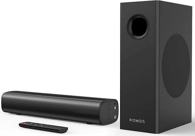 Sound Bars for Smart TV with Subwoofer, 2.1 Deep Bass Small Soundbar Home Theater Surround System Speaker with 4 Inch Subwoofer, Bluetooth/Optical/AUX Connection, Compact Soundbar for TV