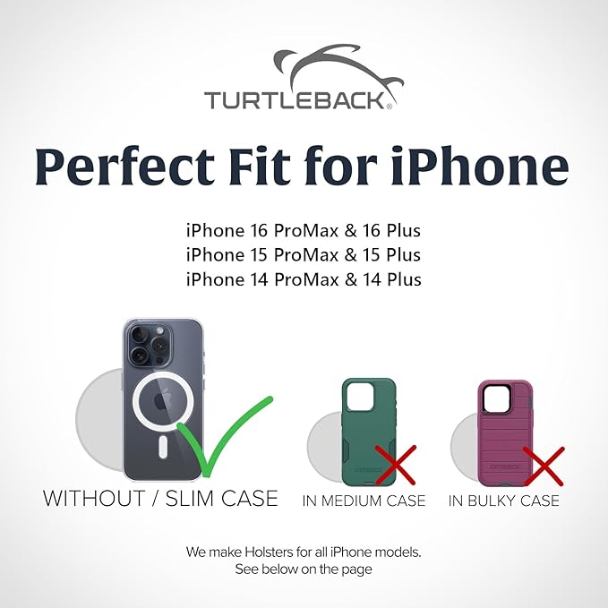 Turtleback Belt Holder for iPhone 16 Pro Max, 15 Pro Max, 14 Pro Max -Small- Fits w/Slim MagSafe Style Cases, Premium Black Leather Vertical Belt Holster Magnetic Closure Leather Wrapped Clip