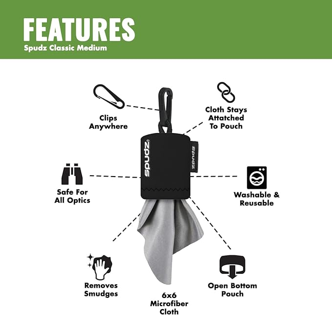 SPUDZ Classic Microfiber Lens Cleaner – Clip-On Pouch, Washable – for Binoculars, Scopes, Glasses, Screens | Bitcoin, 6 x 6 Inch
