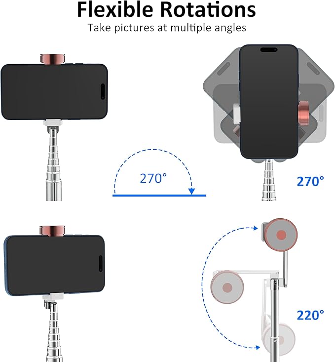 CellphoneTripod with Remote, Aluminum Alloy Selfie Stick Tripod, Best Foldable Mini Extendable Tripod Stand 270° Rotation Compatible with iPhone/Android Travel Essentials