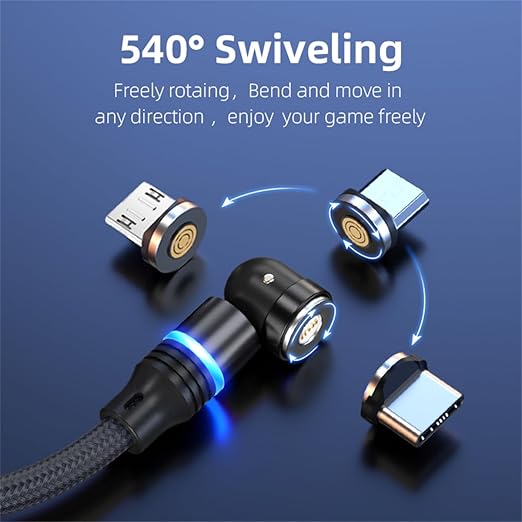Magnetic Charging Cable (6-Pack,1.6+3.3+3.3+6.6+6.6+10ft) 540° Rotation Magnet Phone Charger USB C Cable 3A Fast Charging Magnetic Charger Cable with LED Light for Micro USB Type C Device
