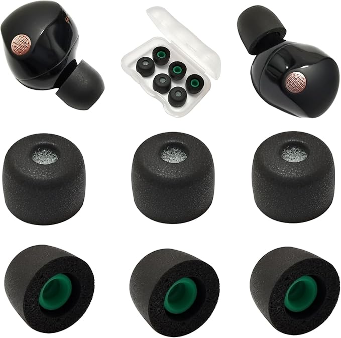 Memory Foam Ear Tips for Sony WF-1000XM5 Earbuds Tips for WF-1000XM5 WF-1000XM4 Earbuds Case, 3 Pairs Medium Black