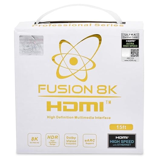 White HDR HDMI 2.1 Certified Cable Supports 10K 8K @60Hz and 4K @120Hz Compatible with Dolby Vision and All TVs, BluRay, Xbox Series X, PS5 (15 Feet)