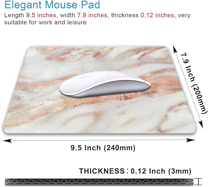 IMAYONDIA Mouse Pad, White and Rose Gold Marble Mouse Pad, Non-Slip Rubber Base Mousepad, Women Girly Computer Small Mouse Mat for Work Office Home, 9.5 x 7.9 Inch- Abstract Metallic Luxury Texture