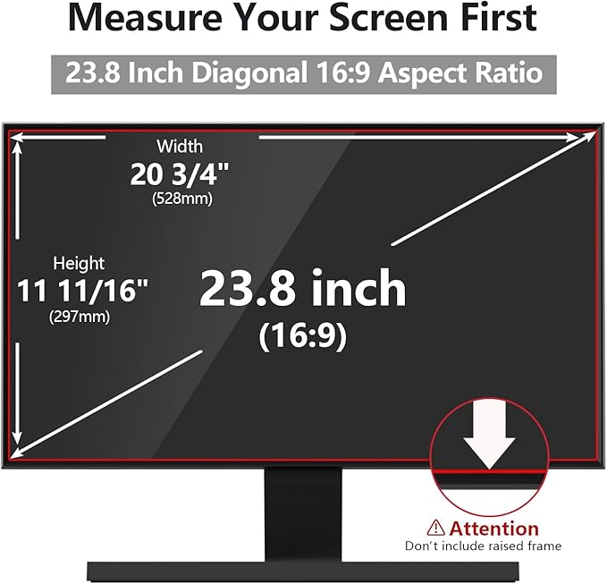 Computer Privacy Screen Protector 23.8 Inch with Hp Dell Acer Asus LG and More, Removable Security Shield Filter for 16:9 Aspect Ratio Monitor Like ViewSonic Sceptre(23.8" Diagonal 16:9 1 Pack)
