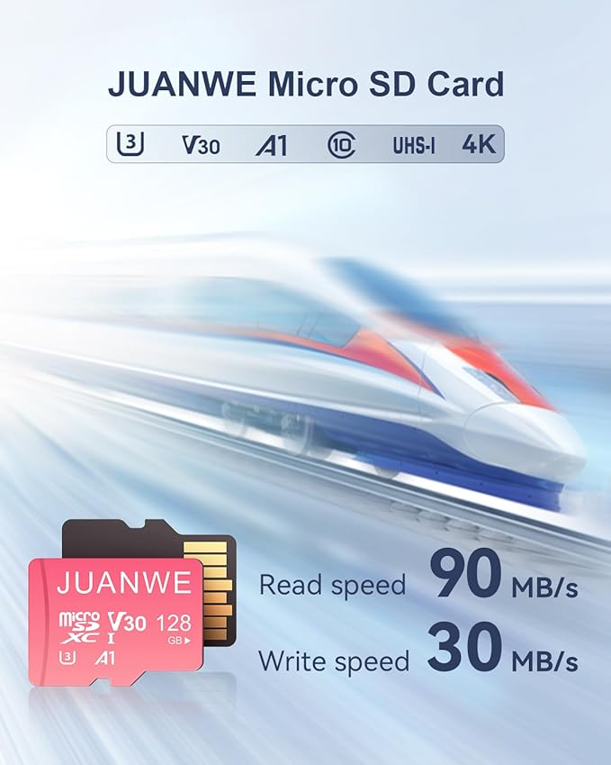 JUANWE 128GB Micro SD Card 5 Pack SD Card MicroSDXC Flash Memory Card 128 GB, A1 U3 V30 4K Video Recording 128GB TF Cards with Adapter for Phone, Dash Cam, Security Camera (5 Pack, Pink)