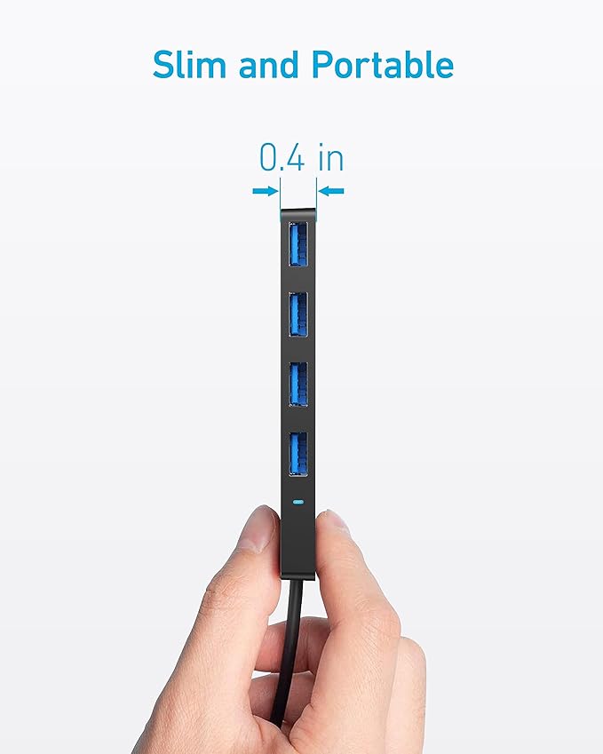 Anker 4-Port USB 3.0 Hub with 5Gbps Data Transfer, Ultra-Slim USB-C Connector Hub, for MacBook, iMac, Surface, Mobile HDD, and More (2 ft USB-C Connector, Charging Not Supported)
