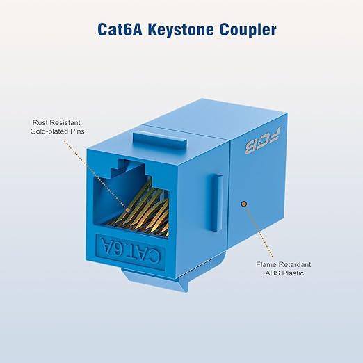 FGB 10 Gbps CAT6A RJ45 Keystone Coupler 25-Pack, RJ45 Keystone Jack, Ethernet Coupler Female to Female UTP for Cat6a/Cat6/Cat5e/Cat5, Blue