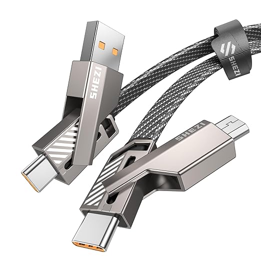 【One is Enough】 4-in-1 USB C to Micro Cable, High-Speed Charging & Fast Data Transfer,CarPlay & Android Auto Support Multi Charger Cord Combo Micro/Type C/USB A for iPhone/Samsung/iPad,3FT
