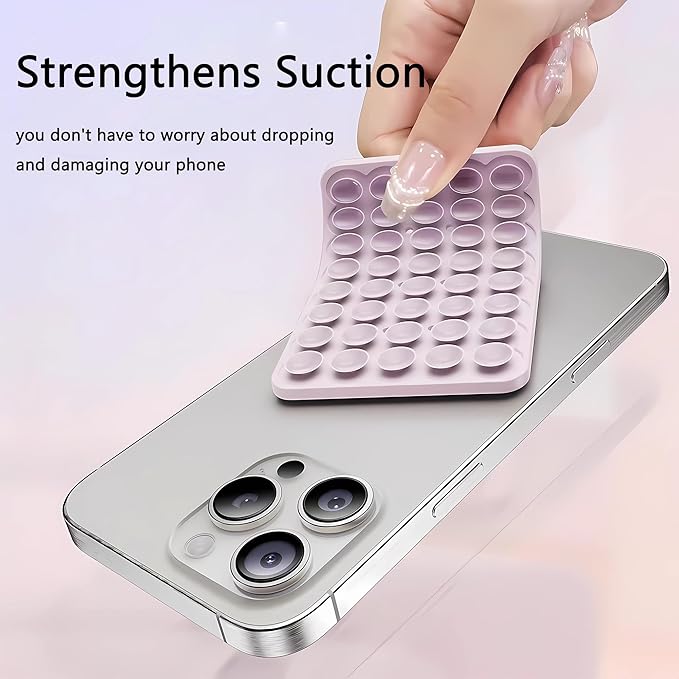 Silicone Double-Sided Suction Phone Grip Detachable Mount - Car Dashboard/Shower Phone Holder, Hands-Free For Selfies & Videos, ASMR- iphone & Android Compatible (Large, Black+Transparent)