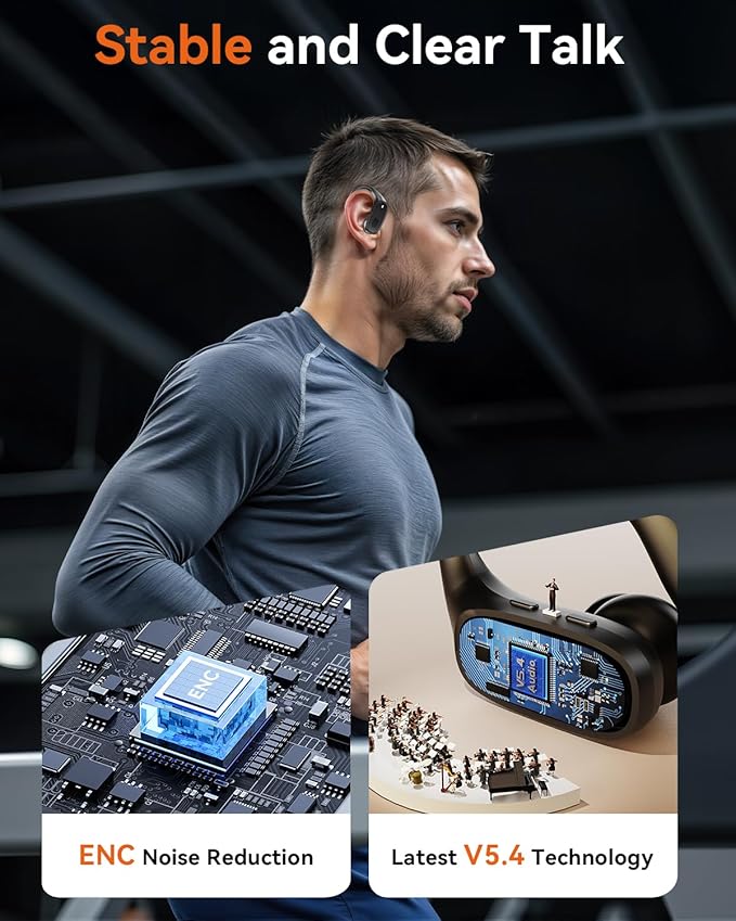 Wireless Earbuds, Sports Bluetooth 5.4 Headphones, Ear Buds with ENC Noise Canceling Mic, 80Hr Playtime Earphones, Palm-Sized, LED Power Display, IPX7 Waterproof Headset for Workout Running, Black