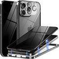Privacy Magnetic Case for iPhone 16 Pro with Metal Titanium Frame Privacy Screen Protector & Camera Lens Protector, Magnetic Adsorption Double Sided Glass Case Anti Peep Anti Spy Phone Cover