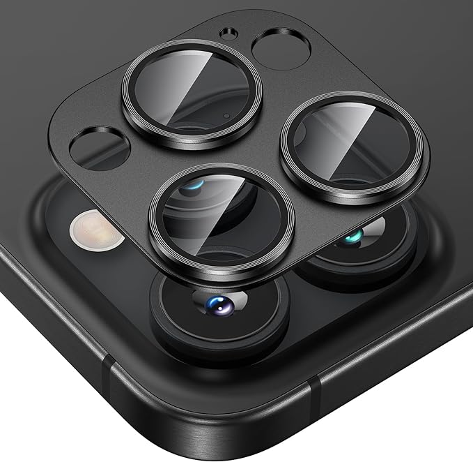 Tensea for iPhone 16 Pro/iPhone 16 Pro Max/iPhone 15 Pro/iPhone 15 Pro Max Camera Lens Protector, Metal Aluminum Alloy Tempered Glass Cover Camera Screen Protector Accessories, Case Friendly Black