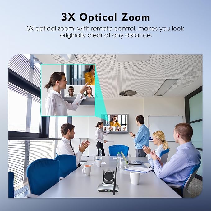 TOALLIN Wireless PTZ Conference Room Camera, 3X Optical Zoom Streaming Camera, 1080P Full HD Wireless Webcam for Video Conferencing/Live Streaming/Church Services Worship/Online Education