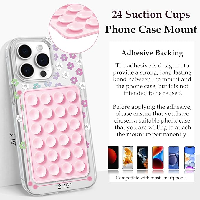 Silicone Suction Phone Case Mount, Silicon Adhesive Phone Accessory for Smartphones, Hands-Free Mirror Shower Phone Holder for Selfies, Tiktok Videos (Lake Green)