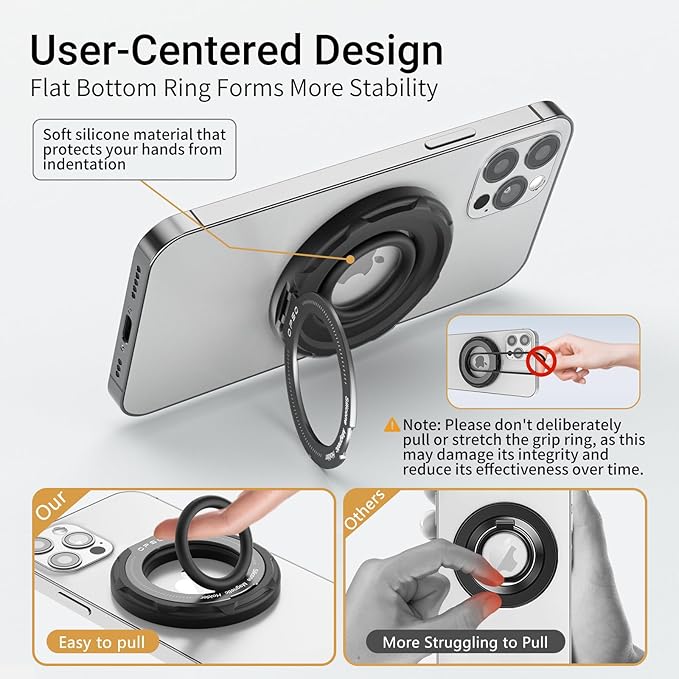 OPSO Magnetic Phone Ring Holder for MagSafe, 360 Degree Rotation Silicone Finger Ring Grip Stand Holder, Adjustable Kickstand, Compatible with iPhone 16 15 14 13 12/Pro/Max, Samsung and All Smartphone