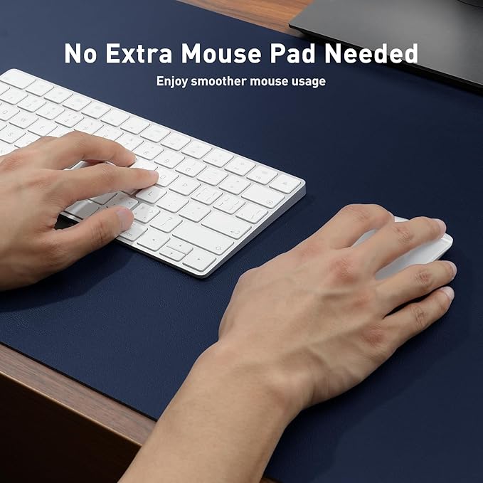 Aothia Leather Desk Pad Protector, Mouse Pad & Office Mat - Non-Slip PU Leather Desk Blotter, Laptop & Writing Pad - Waterproof for Office & Home (Dark Blue, 36" x 17")