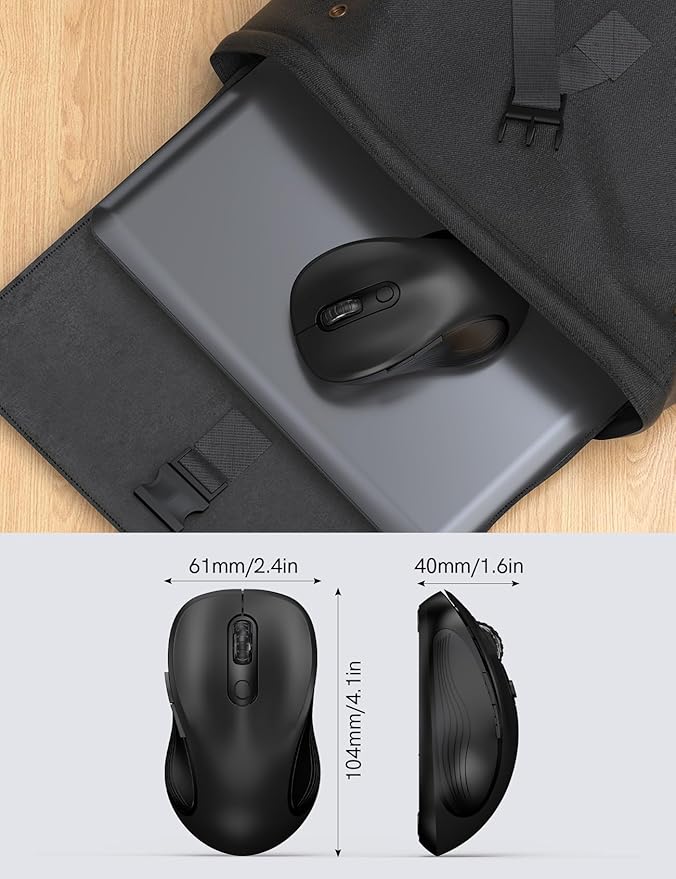 Trueque Wireless Mouse for Laptop, 2.4GHz Ergonomic Computer Mouse with Back & Forward Buttons, 3-Level DPI, 6 Buttons, Optical USB Cordless Mice for Windows Chromebook MacBook PC (Ink Black)
